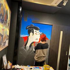 居酒屋店内壁画制作風景