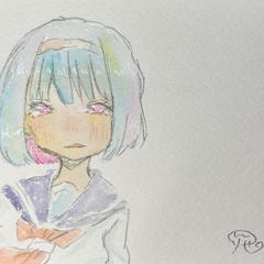 水彩でエモい感じに