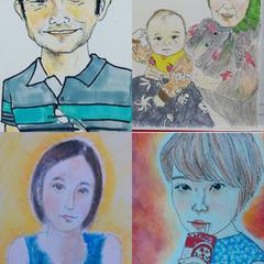 オイルクレヨン、色鉛筆による似顔絵作成