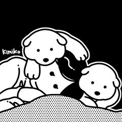 子犬と女の子の似顔絵イラスト