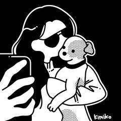 ジャックラッセルテリアと女性の似顔絵イラスト