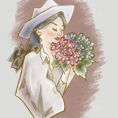 女性と花