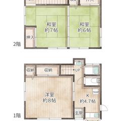 水彩タッチの手書き風間取り図｜民泊 2LDK・2階建て
