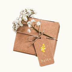 ロゴデザイン｜小さなカフェ　halto　ミモザロゴ