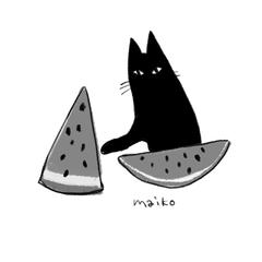 黒猫とスイカ