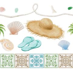 真夏のビーチのイラストセット