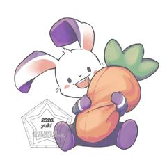 好きなにんじんクッションを抱えたうさぎさん