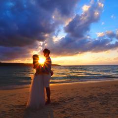 夕陽に映される二人