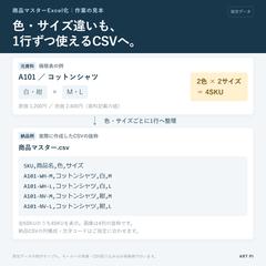 価格表→色・サイズ別の商品CSV作成例