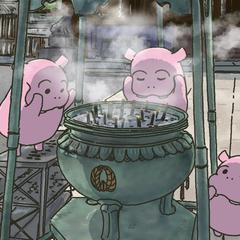 煙を頭にかけるカバさん