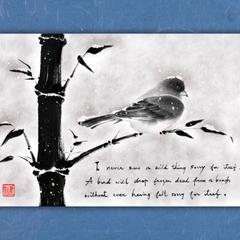 鳥と竹の水墨画制作