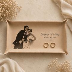 結婚写真を刻む本革ウェディングトレイ