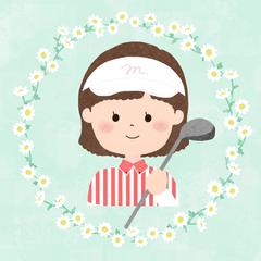 ゴルフ女子とお花のリース