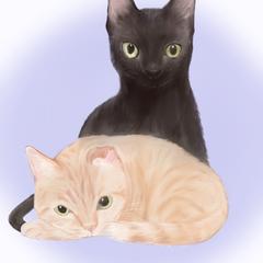 ペット似顔絵【猫ちゃん2匹】