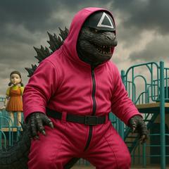 「ゴジラ × イカゲーム」異色のAIキャラ融合アート