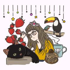 好きなものに囲まれる女の子