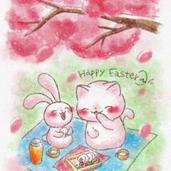 桜と猫とうさぎのお花見｜春を祝う優しい水彩風イラスト