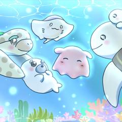 【オリジナル】海を漂うカメ一族
