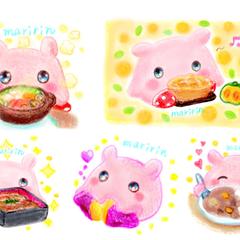 おいしそうな食べ物とめんだこのイラスト