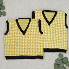 【編み物代行】イラストから再現。千鳥格子のお揃いニットベスト
