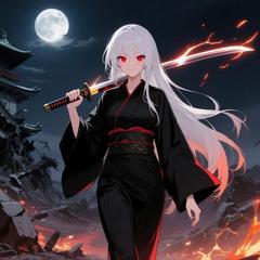 【AI画像生成】刀を担ぐ和装の女性 (キャラクターイラスト)