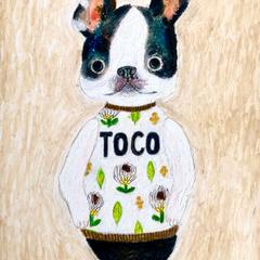 花柄のタックトップを着たtocoちゃんの似顔絵