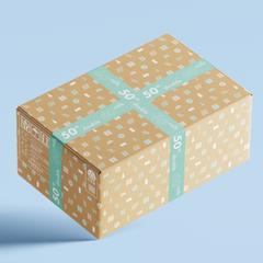 再生紙100％原料のトイレットペーパー　段ボール外装デザイン