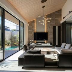 大判タイルと間接照明が響き合う、上質なリビング