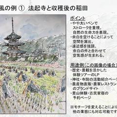 水彩画の画風例_やや太いペンでストロークを重視