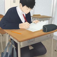 「椅子に座って勉強する人物を描く」 