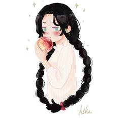 自主制作　桃を食べる女の子
