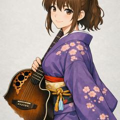 オベイションギターを抱える浴衣姿の女子