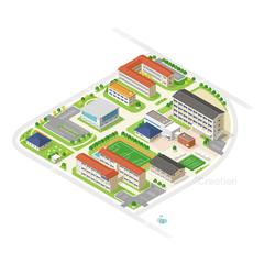 学校の校内図〈描き込みプラン〉｜アイソメトリックのイラスト