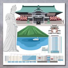 【イラスト】群馬県高崎市ランドマークフラットベクターイラスト