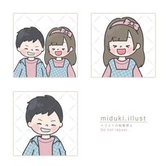 ペアルックの男の子と女の子のイラストを作成しました