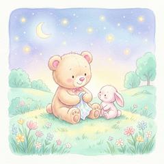 絵本風イラスト「森のともだち」