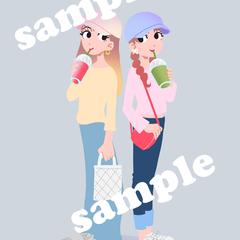 女性二人の全身絵