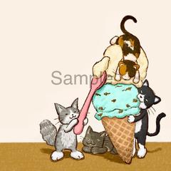 猫とアイスクリームのイラストカード