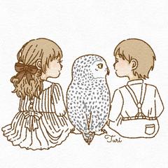 童話のようなイラスト 子供とシロフクロウ 物販用