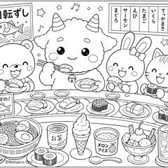 思い出を彩る塗り絵「回転ずし大好き!」