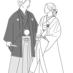 和装フォトの線画イラスト