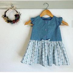 袖フリル切り替えワンピース