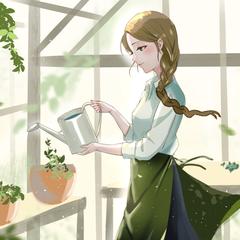 【背景・光】差し込む光と緑に包まれる、癒やしの温室一枚絵