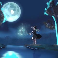 【ファンタジー】神秘的な森の湖畔で、魔法を紡ぐ魔女の一枚絵