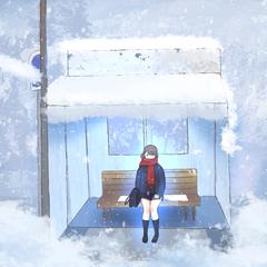 【ノスタルジー】雪降る田舎のバス停で。静寂を描いた一枚絵