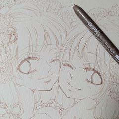 小菊の少女(線画)