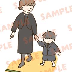 畳の縁を踏まないように歩く親子のイラスト