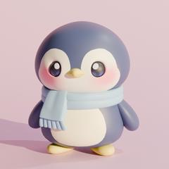 マフラーを巻いたペンギンの3Dモデル