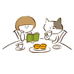女の子と猫のイラスト