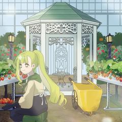 温室でいちごを摘む少女